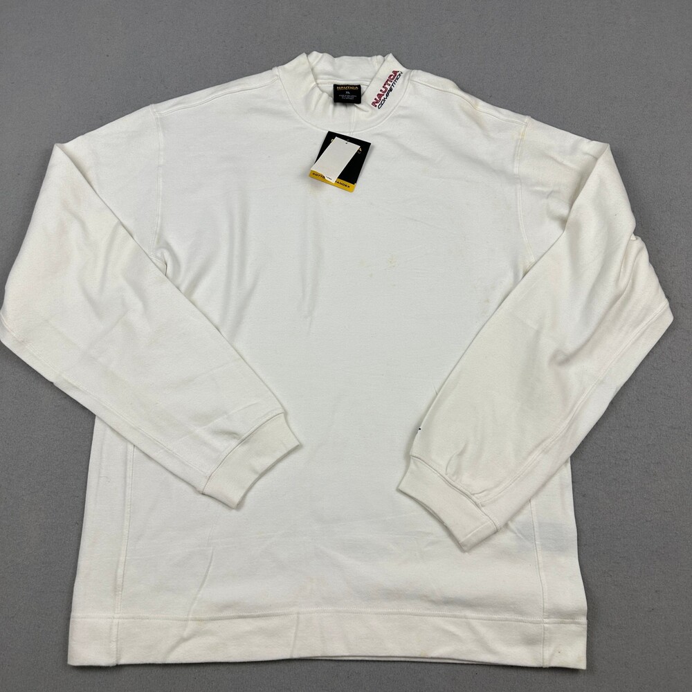 Nautica Competition Shirt Men Extra Large White Solid Long Sleeve Mock Neck XL *
